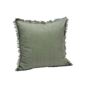 Housse coussin rayé kaki et frangé